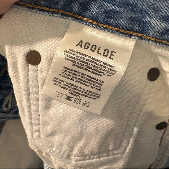 Agolde Criss Cross Buttonfly Distressed Denim Skirt Size 30 - Picture 5 of 12